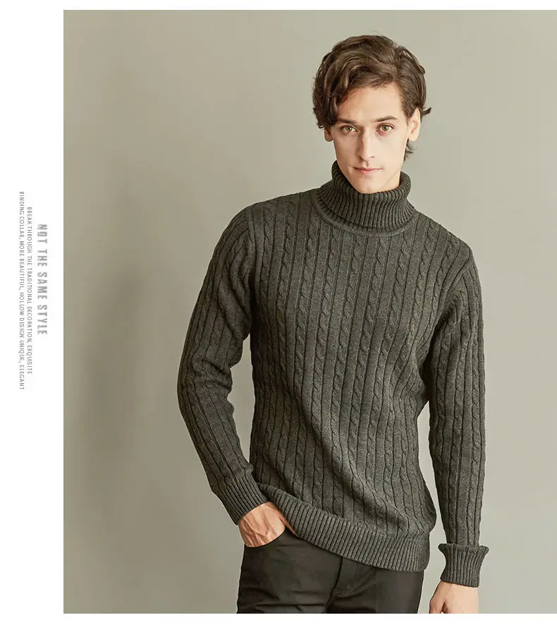 5Colors Turtleneck Sweater Men Pullovers Winter Thick knit Male Sweater Jumpers Cotton Man knitwear Autumn 2019 New Fashion 3XL 9