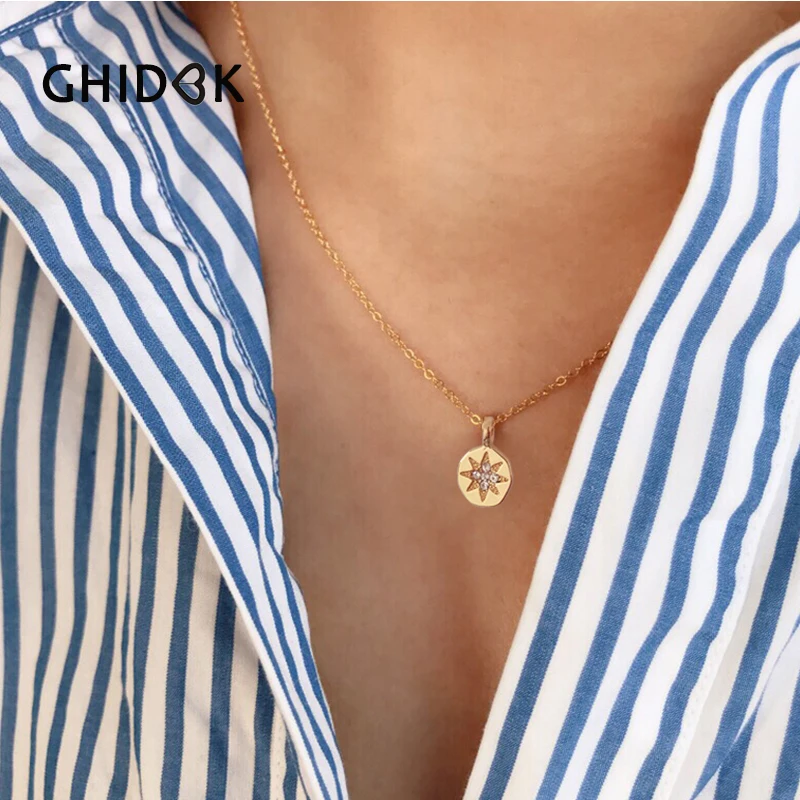GHIDBK Minimalist Crystal Starburst Pendant Chokers Necklaces Simple Sparkling Layering Choker CZ Star Coin Necklaces Collier
GHIDBK Minimalist Crystal Starburst Pendant Chokers Necklaces Simple Sparkling Layering Choker CZ Star Coin Necklaces Collier