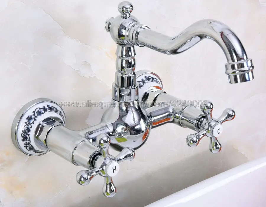 Polished Chrome Kitchen Faucet 2 Cross Handles Bathroom Sink Mixer Tap Wall Mount Kna967
Polished Chrome Kitchen Faucet 2 Cross Handles Bathroom Sink Mixer Tap Wall Mount Kna967