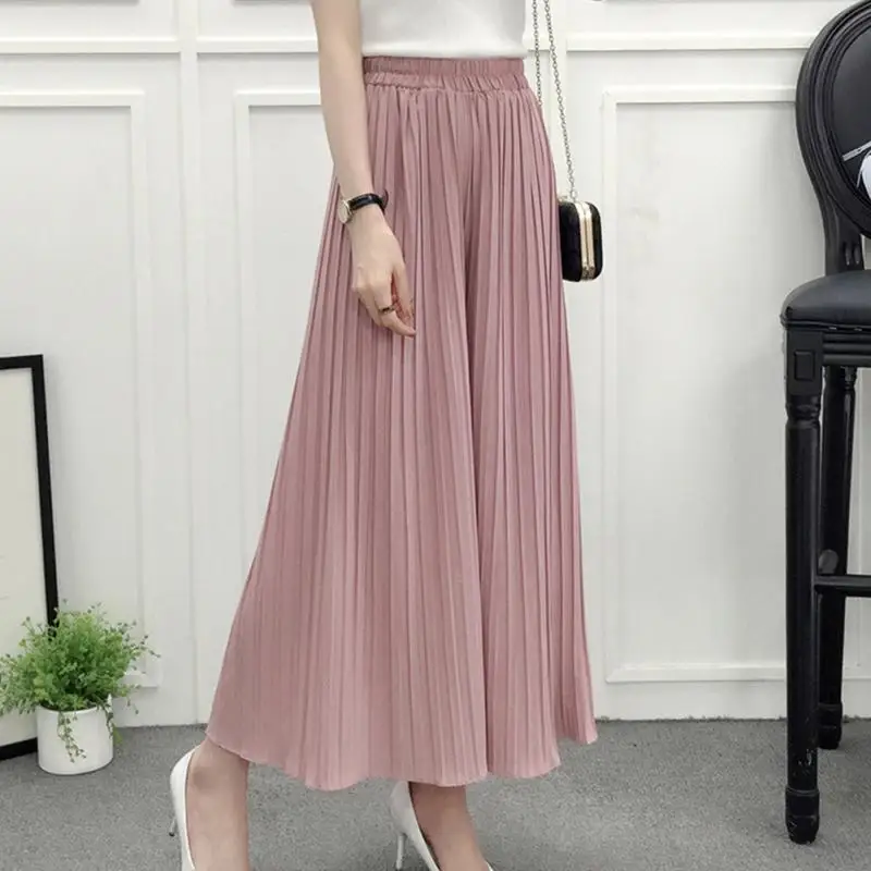 2019 New Women Solid Color Fashion Pleated Wide Leg Pants Elastic High Waist Ruffled Chiffon Pants Loose Thin Ninth Pants #927
2019 New Women Solid Color Fashion Pleated Wide Leg Pants Elastic High Waist Ruffled Chiffon Pants Loose Thin Ninth Pants #927