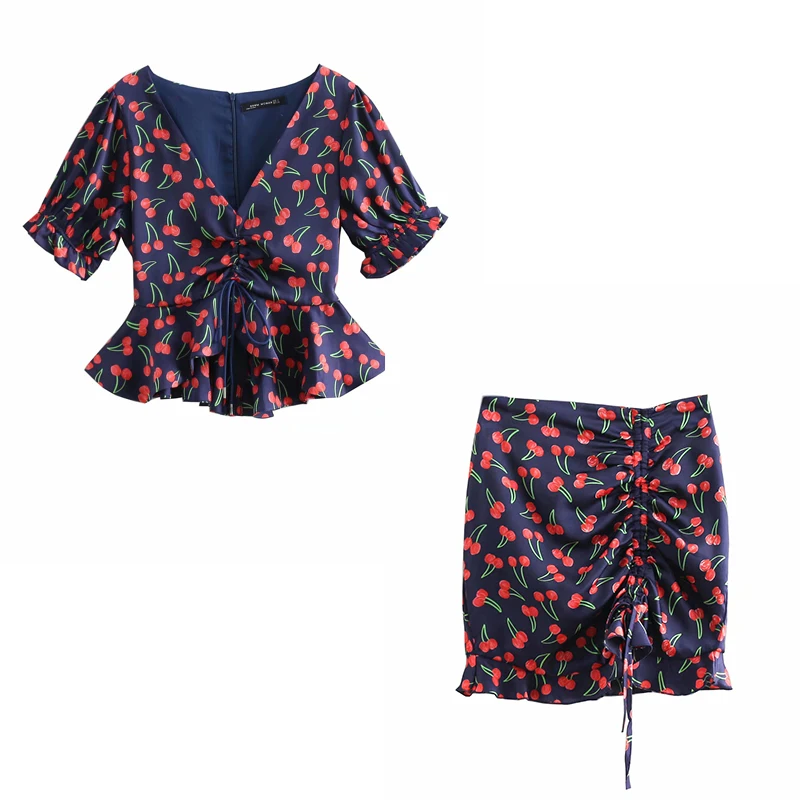Female Set 2019 spring new design sense front hollow backless cherry print short-sleeved shirt drawstring skirt
Female Set 2019 spring new design sense front hollow backless cherry print short-sleeved shirt drawstring skirt
