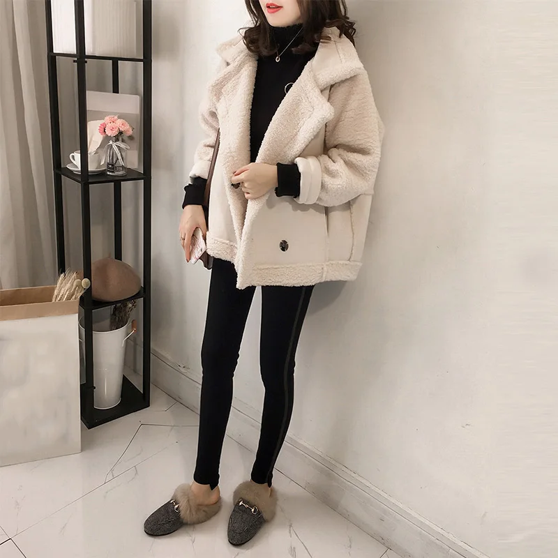 Suede Lamb Fur Teddy Coat 2018 women Fashion Faux Leather Moto Jacket Ladies Loose Thick Winter Female Overcoat
Suede Lamb Fur Teddy Coat 2018 women Fashion Faux Leather Moto Jacket Ladies Loose Thick Winter Female Overcoat