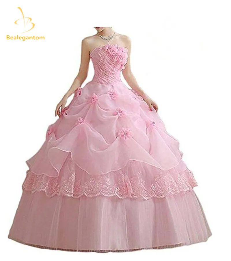 Bealegantom Pink Quinceanera Dresses Ball Gown 2019 Beaded Crystal Flower Lace Up Sweet 15 16 Vestidos De Anos QA1099 | Свадьбы и
