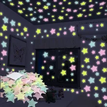 100 pcs 3D Noite Estrelas Luminosas Adesivos Brilham No Escuro Brinquedos para Crianças Quarto Decoração de Natal Presente de Aniversário(China)