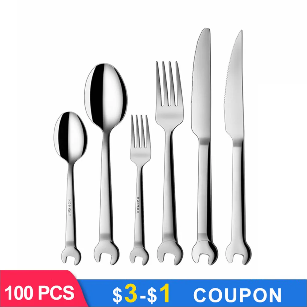 Stainless Steel Creative Wrench Shape Dinnerware Set Cutlery knife Utensils Kitchen Accessories Dinner Fork Spoon Family Camping
Stainless Steel Creative Wrench Shape Dinnerware Set Cutlery knife Utensils Kitchen Accessories Dinner Fork Spoon Family Camping