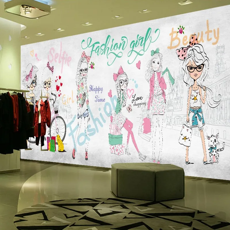 Custom photo wallpaper Hand painted fashion girl mural custom clothing store shopping center background wallpaper
Custom photo wallpaper Hand painted fashion girl mural custom clothing store shopping center background wallpaper