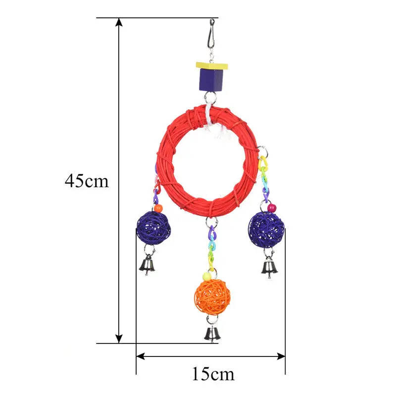 Mayitr Parrot Toys Pet Bird Bites Climb Chew Toy Hanging Cockatiel Parakeet Climb Chewing Cage With Bell Bird Toys Multi Styles