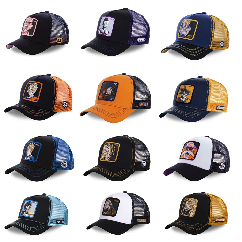 

New Dragon Ball Z Mesh Hat Goku Baseball Cap High Quality Black & Yellow Curved Brim Snapback Cap Gorras Casquette Dropshipping