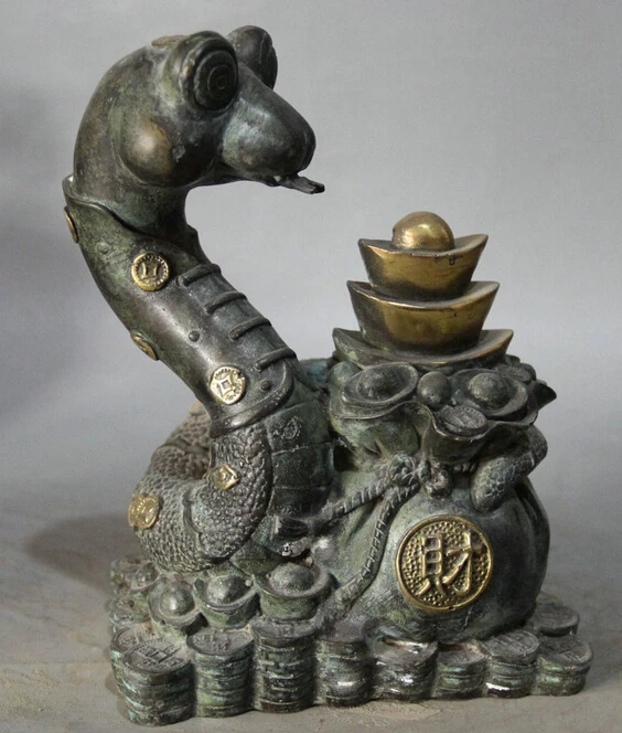 R0717 Details about 8" Chinese Bronze Gild Zodiac Year Snake Money Bag Wealth Rich Statue Sculpture (B0413)
R0717 Details about 8" Chinese Bronze Gild Zodiac Year Snake Money Bag Wealth Rich Statue Sculpture (B0413)
