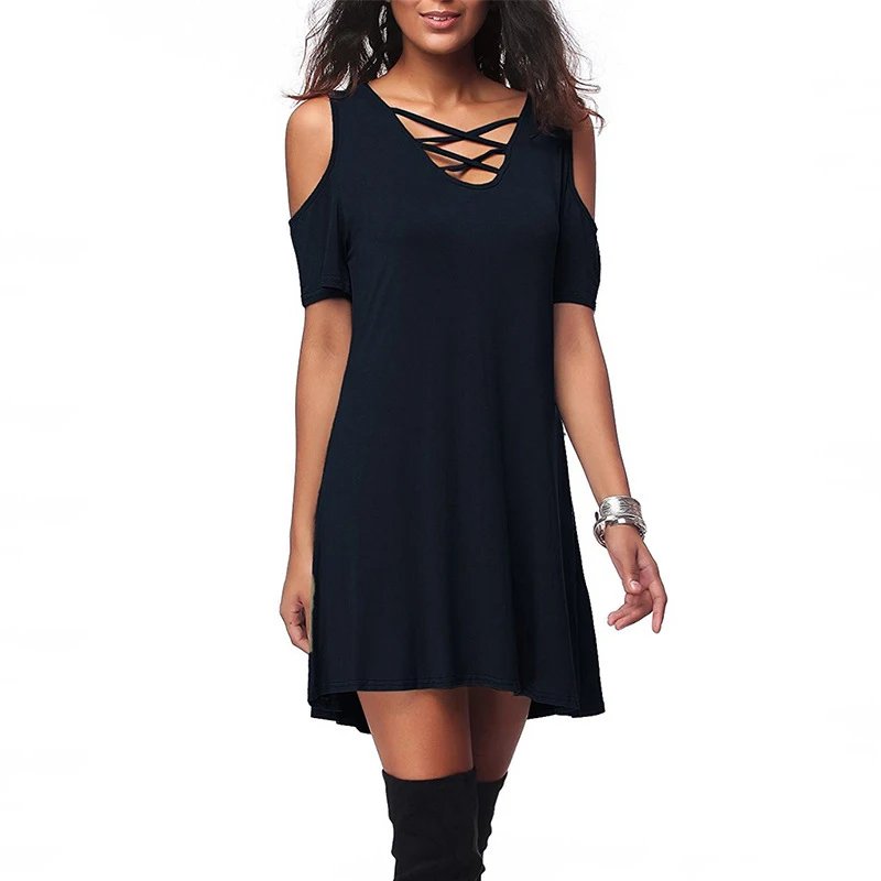 Solid Color Casual Dress Female Women Summer New Fashion Beach Dress Sexy Hollow Out V-Neck Lace-Up Low Cut Dress Hot Sale
Solid Color Casual Dress Female Women Summer New Fashion Beach Dress Sexy Hollow Out V-Neck Lace-Up Low Cut Dress Hot Sale