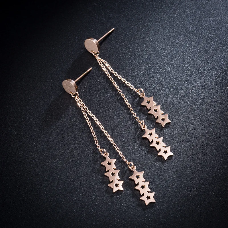 Titanium Steel Creative Star tassel Dangle Earrings Rose Gold Engagement Wedding Earrings For Women Boucles D'oreilles ZE18121
Titanium Steel Creative Star tassel Dangle Earrings Rose Gold Engagement Wedding Earrings For Women Boucles D'oreilles ZE18121