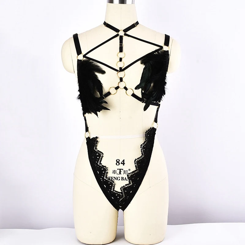 Pole Dance Rave Gothic Dress Feather Lace Body Harness Sexy Bustier Lingerie Bondage Harness Belt Cross Strap Backless Body Set
Pole Dance Rave Gothic Dress Feather Lace Body Harness Sexy Bustier Lingerie Bondage Harness Belt Cross Strap Backless Body Set
