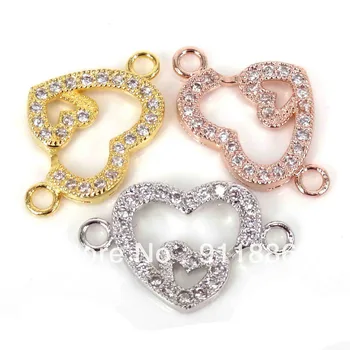 New 18K Gold Plated Micro Zircon Stone Metal Double Heart Connectors Beads For Charm Love Jewelry Making Free Shipping
New 18K Gold Plated Micro Zircon Stone Metal Double Heart Connectors Beads For Charm Love Jewelry Making Free Shipping