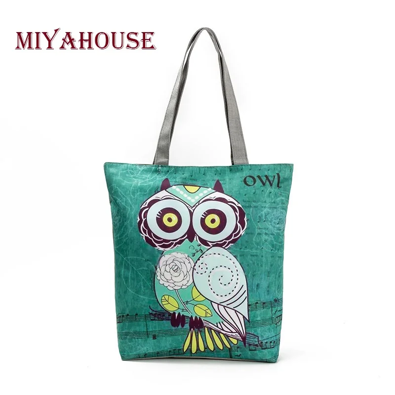 

Miyahouse Cute Owl Printed Women's Casual Tote Large Capacity Canvas Female Shopping Bag Ladies Shoulder Handbag Beach Bag