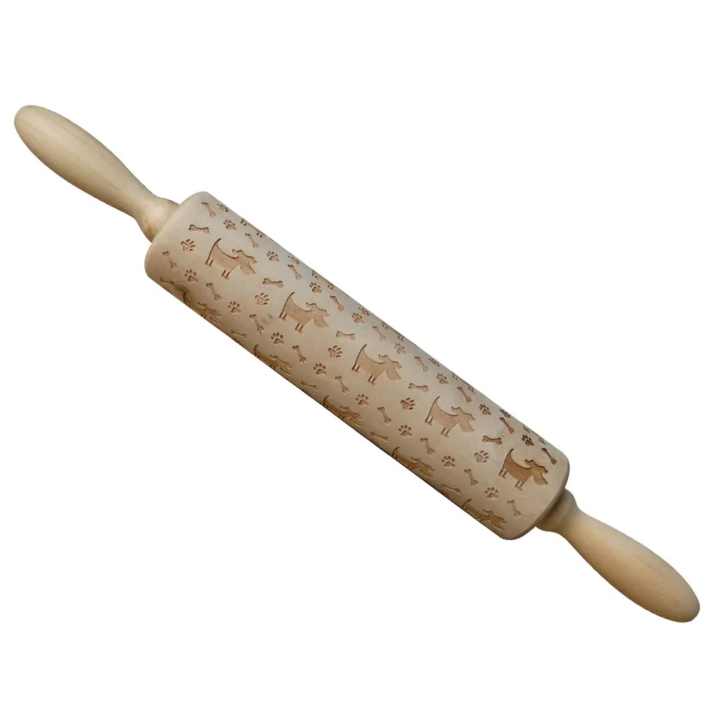 Wooden Dog Bone Paw Embossed Rolling Pin Baking Tools Kids Party Favors