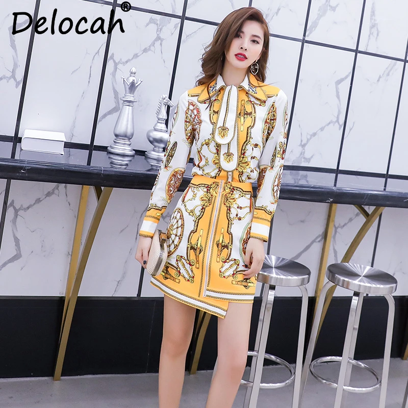 Delocah Women Spring Summer Set Runway Fashion Designer Long Sleeve Gorgeous Crystal Beading Vintage Printed Skirt Two Suits
Delocah Women Spring Summer Set Runway Fashion Designer Long Sleeve Gorgeous Crystal Beading Vintage Printed Skirt Two Suits