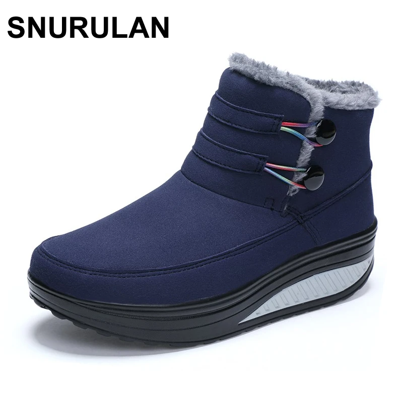 SNURULAN Winter Shoes Woman Platform Boots Keep Warm Snow Boots Spli-On Cotton Ankle Boots Women Plus Plush Women's Shoes