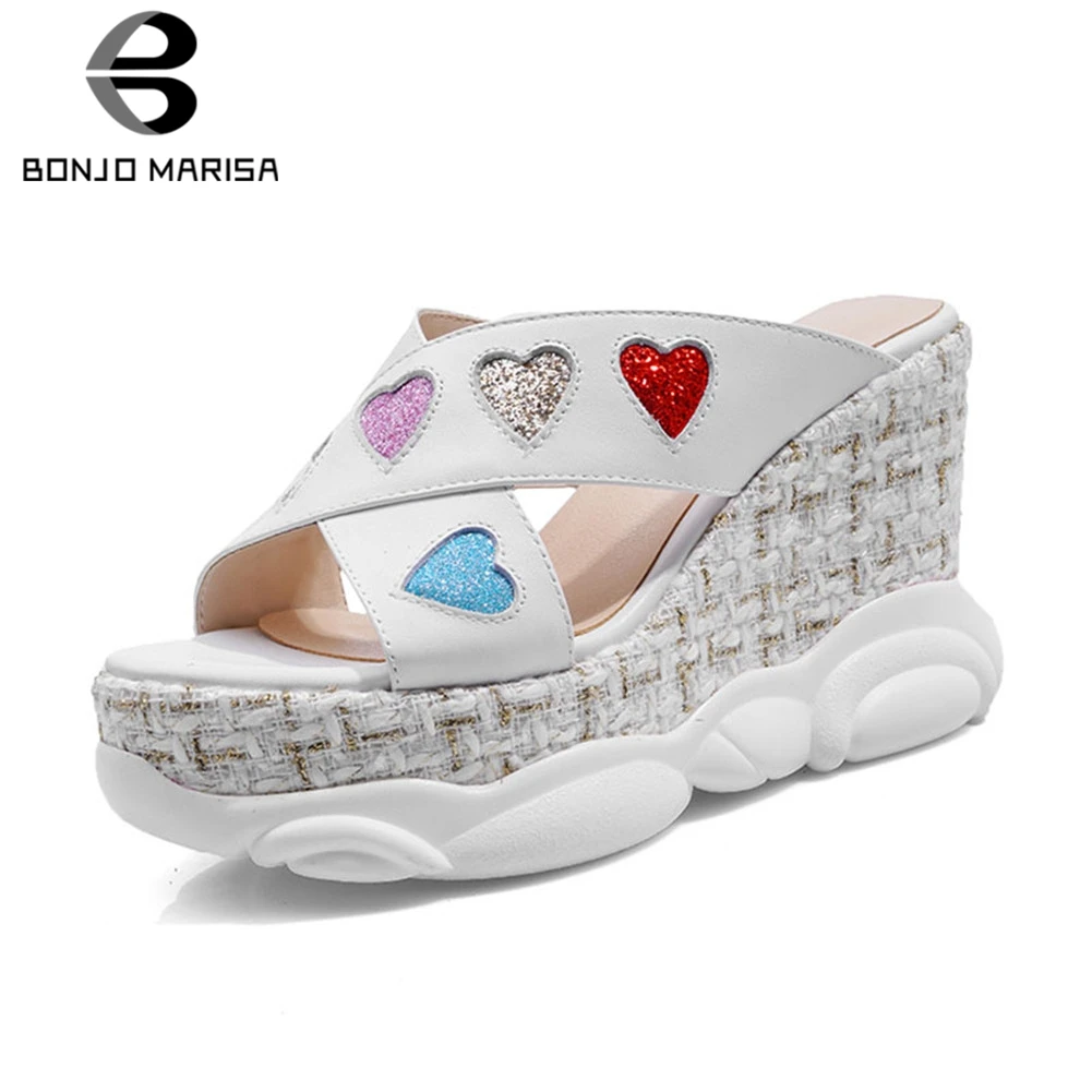 BONJOMARISA Brand New Ladies Wedges High Heels Heart-shaped Genuine Leather Shoes Woman Casual Party Summer women's Slipppers
BONJOMARISA Brand New Ladies Wedges High Heels Heart-shaped Genuine Leather Shoes Woman Casual Party Summer women's Slipppers