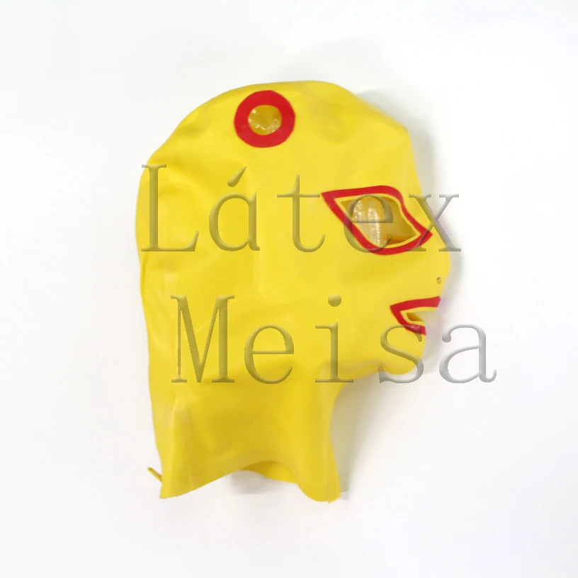 Adult's 100% handmade latex mask with hair hole in yellow patchwork red trim colors with back zip
Adult's 100% handmade latex mask with hair hole in yellow patchwork red trim colors with back zip