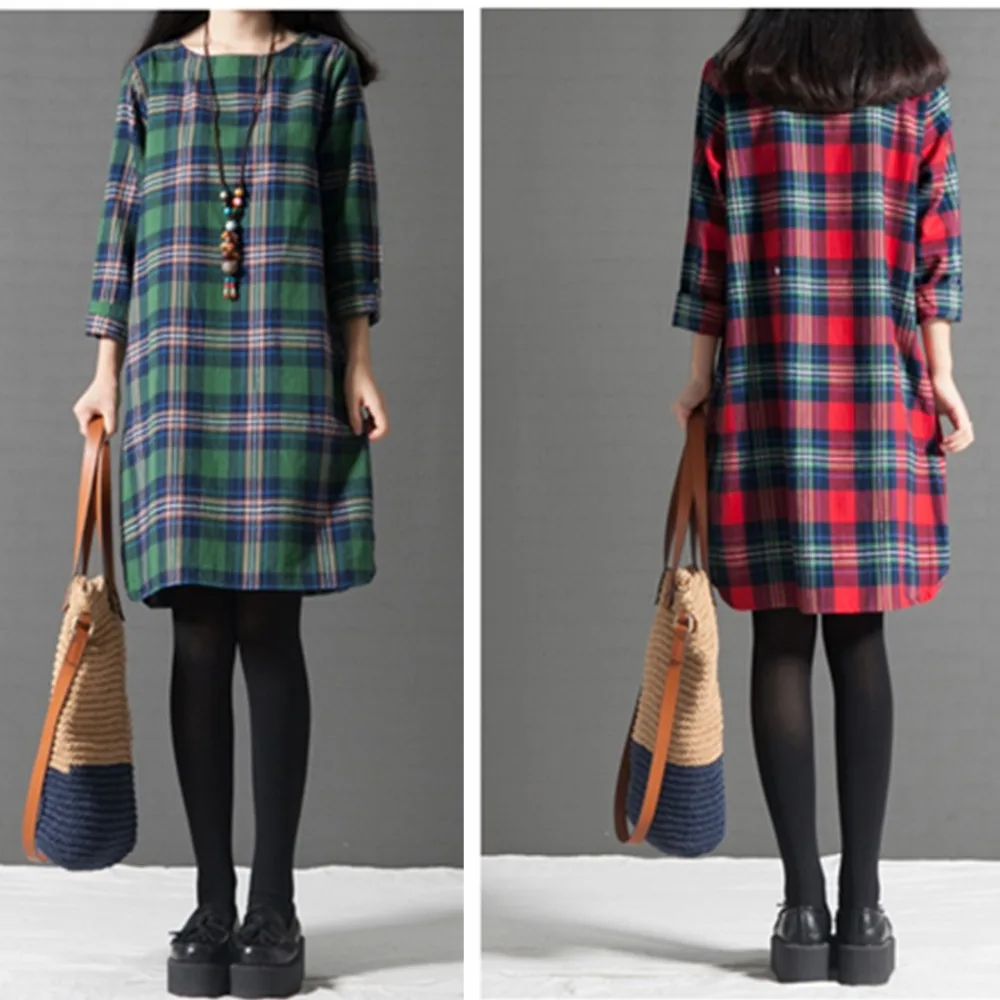 Winter Dress Vestidos Women Plaid Plus Size 4XL Long Sleeve Cotton Linen Knee-length Casual Shirt Dresses Robe Mujer
Winter Dress Vestidos Women Plaid Plus Size 4XL Long Sleeve Cotton Linen Knee-length Casual Shirt Dresses Robe Mujer