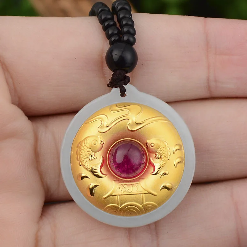 Design Hetian Jades Golds Necklace Pendant Natural Jades Pendants Double Fish Couple Pendant Men Women Christmas Gift
Design Hetian Jades Golds Necklace Pendant Natural Jades Pendants Double Fish Couple Pendant Men Women Christmas Gift