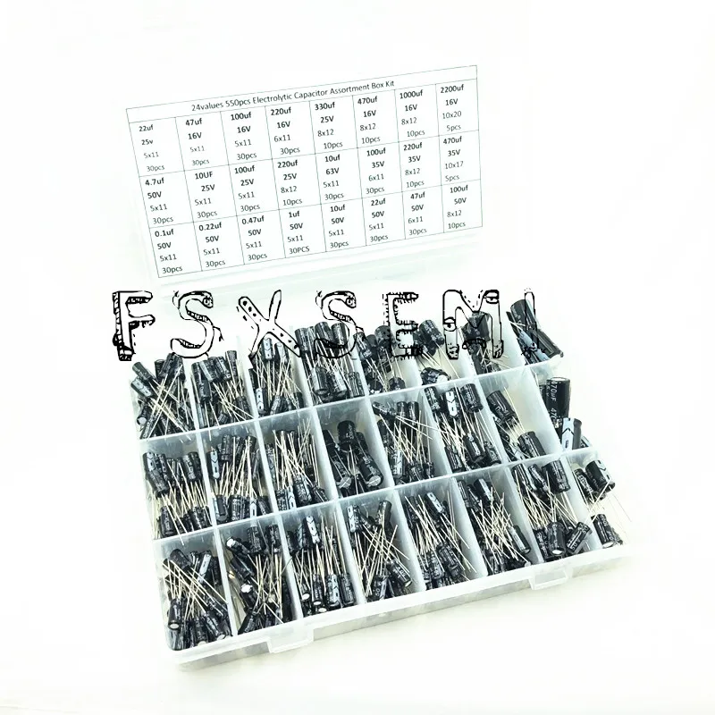 550pcs/lot 0.1uf~2200UF 16v/25v/35/ 5x11mm 6x12MM 8x12mm 24Values Electrolytic capacitor Assortment kIT
550pcs/lot 0.1uf~2200UF 16v/25v/35/ 5x11mm 6x12MM 8x12mm 24Values Electrolytic capacitor Assortment kIT
