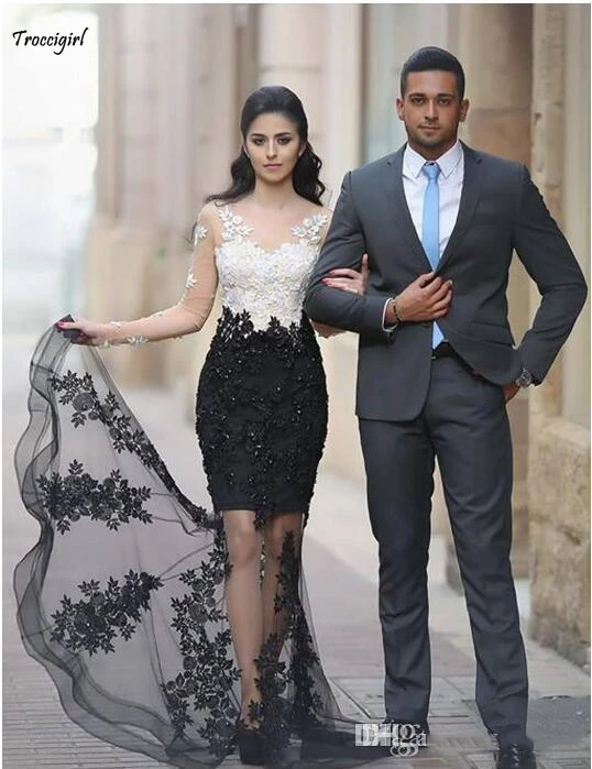 White and Black Transparent Evening Dress Long Sleeve Appliques Lace Mermaid Floor Length Party Gowns Custom Size
White and Black Transparent Evening Dress Long Sleeve Appliques Lace Mermaid Floor Length Party Gowns Custom Size