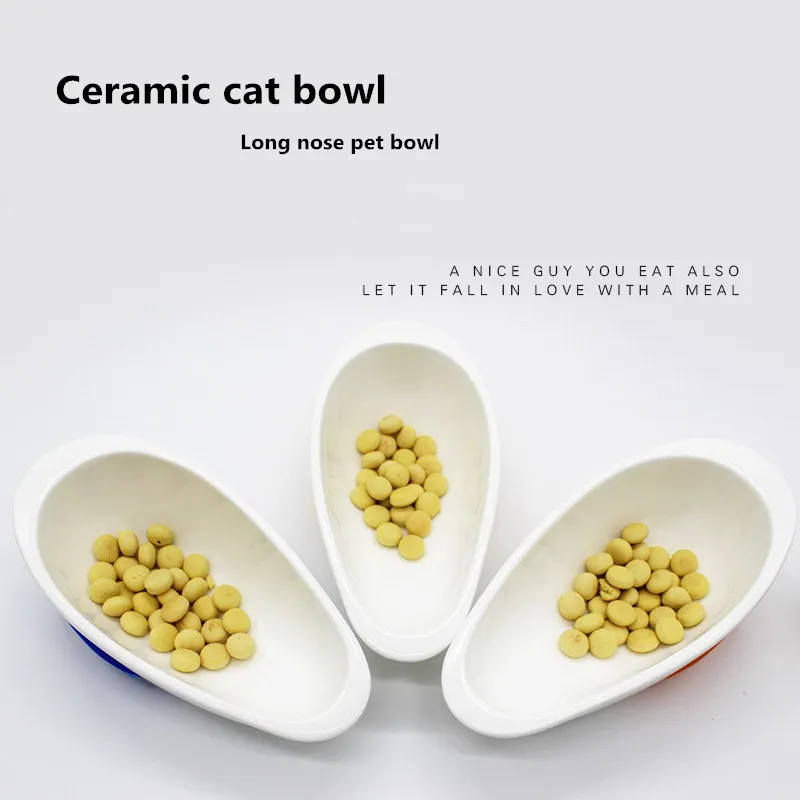 Image Ortilerri The Cat Pet Cat Dog Bowl Ceramic Bowl of Dog Food Tactic Porcelain Bowl  Long Nose Pet Bowl With a Cushion