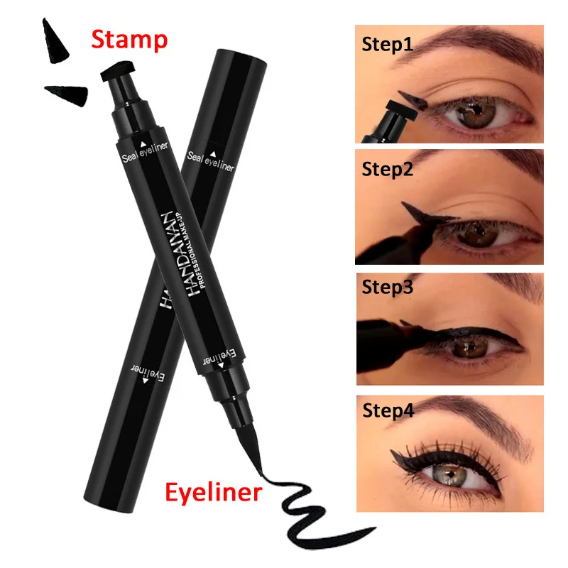 

HANDAIYAN Black Dual-ended Eyeliner Pencil with Stamp Seal Waterproof Liquid Wing Eye Liner Cosmetics Easy To Wear TSLM1