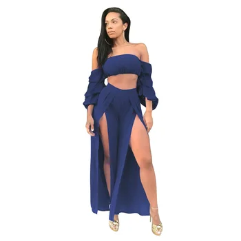2019 Women Off Shoulder Two Piece Set 2019 Summer Sexy Crop Top Split Wide Leg Pants Solid Suit Long Sleeve Beach Outfits
2019 Women Off Shoulder Two Piece Set 2019 Summer Sexy Crop Top Split Wide Leg Pants Solid Suit Long Sleeve Beach Outfits