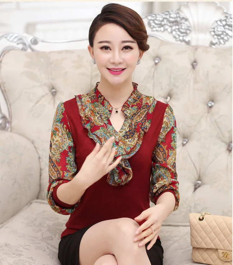 2018 Spring New Middle-Aged Women Clothes Knitting Chiffon Blouse Fashion Ruffles High Quality Women Blouse Shirt T23
2018 Spring New Middle-Aged Women Clothes Knitting Chiffon Blouse Fashion Ruffles High Quality Women Blouse Shirt T23