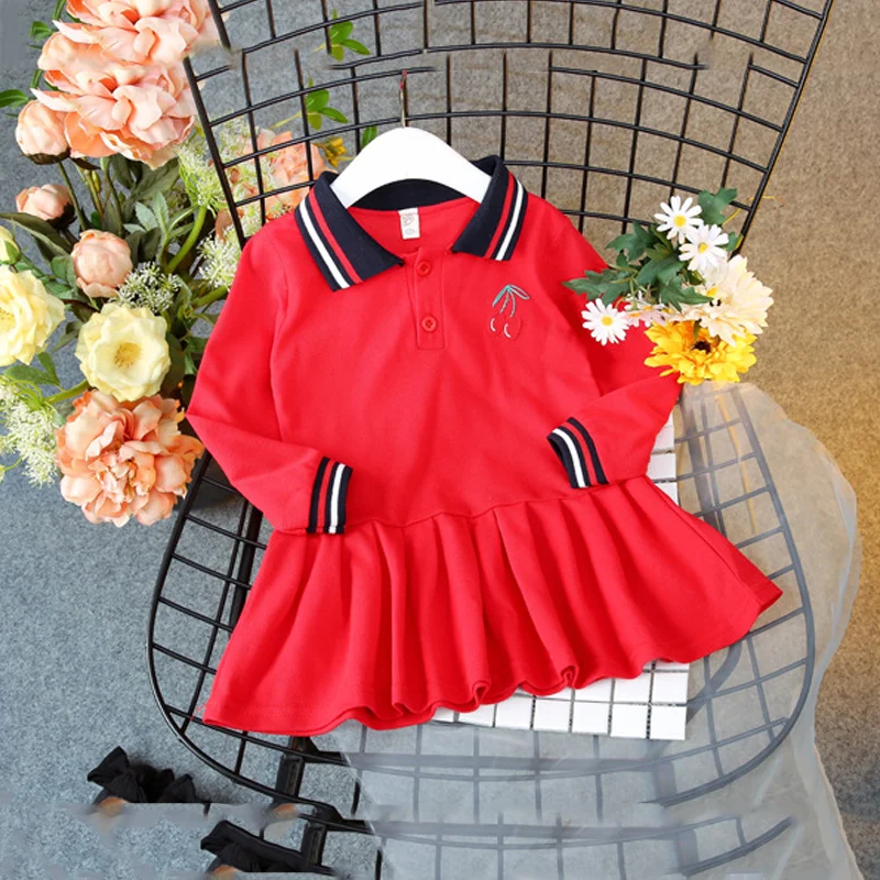 Fashion baby girls Polo Collar Dress Children kids Long-sleeved Dress School girl uniform Casual Spring Jersey dress 
Fashion baby girls Polo Collar Dress Children kids Long-sleeved Dress School girl uniform Casual Spring Jersey dress