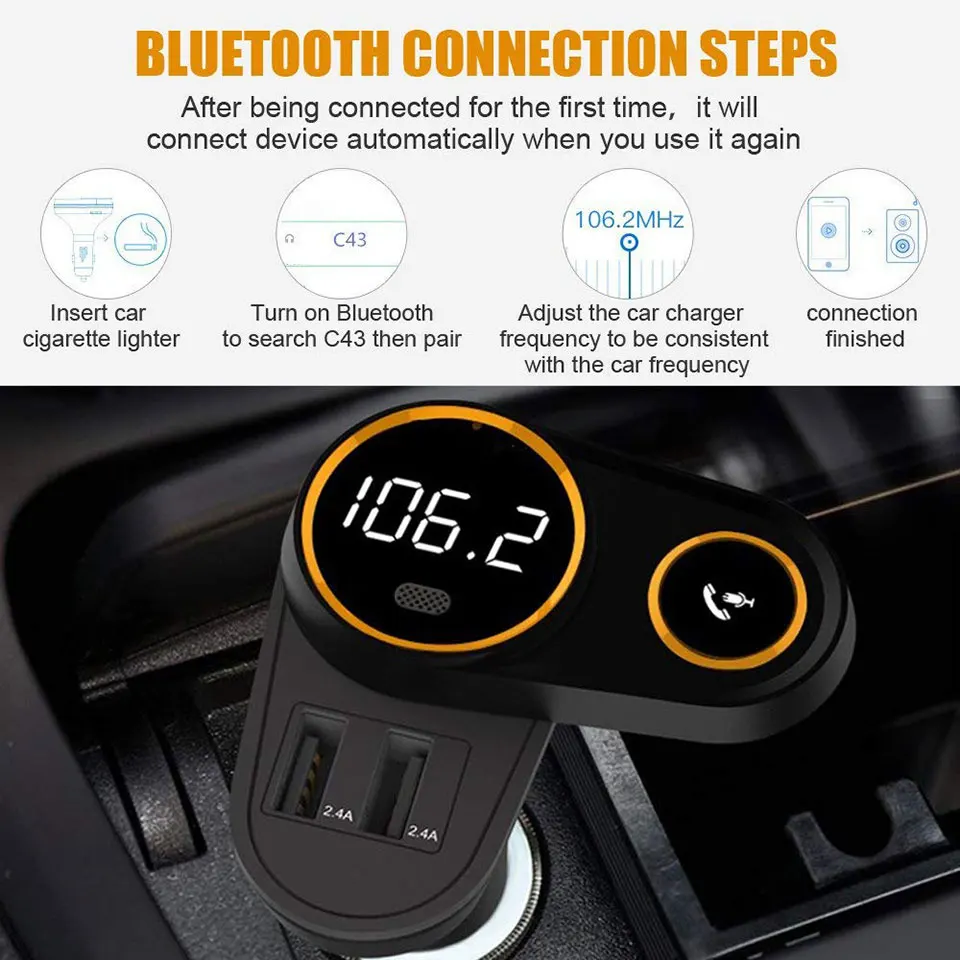 ANLUD FM Transmitter High Quality Rotate Bluetooth Handsfree Car Kit Modulator Dual USB Car Charge Audio Radio TF MP3 Player (7)
