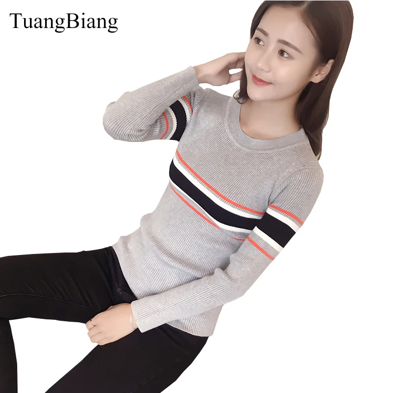 TuangBiang 2018 Autumn Women Long Sleeve Sweater Slim O Neck Striped Pullovers winter Elasticity Sweater mujer white Sweaters
TuangBiang 2018 Autumn Women Long Sleeve Sweater Slim O Neck Striped Pullovers winter Elasticity Sweater mujer white Sweaters