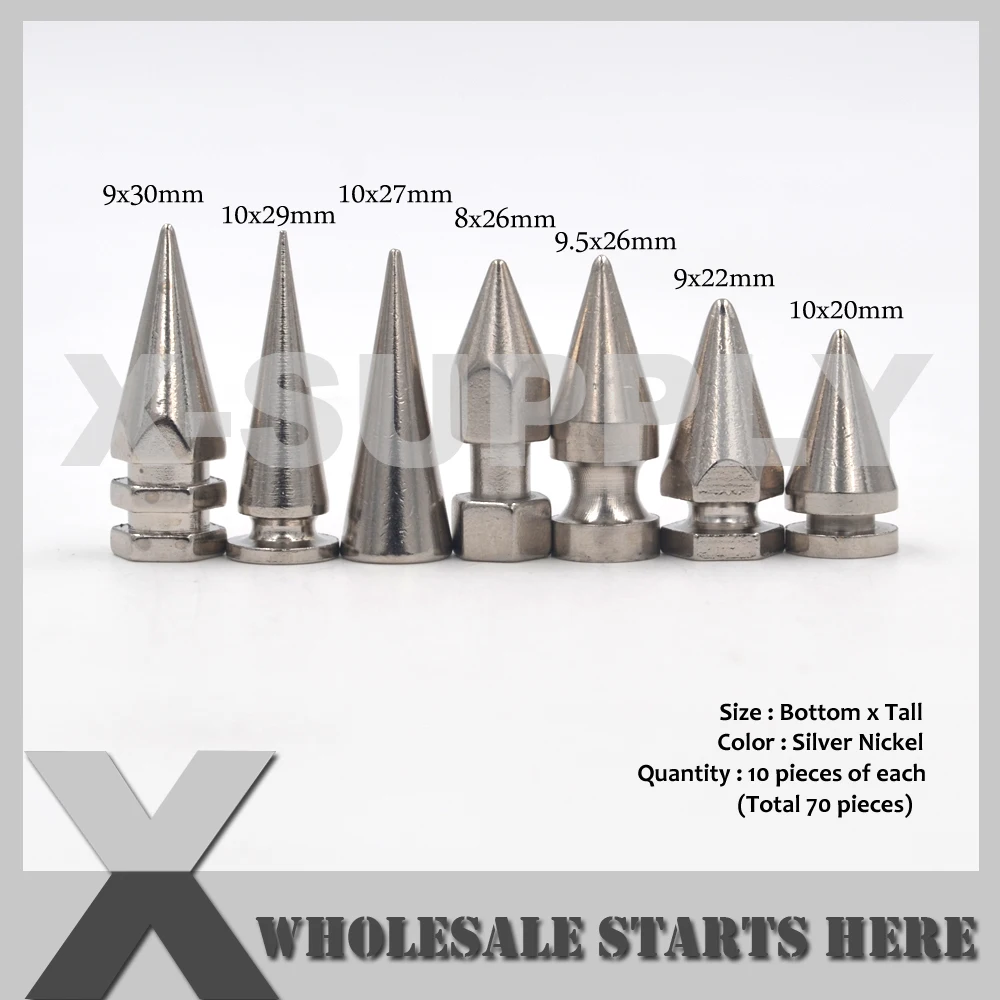 Screwed Back Silver Spike Rivet Stud/Leather Bag,Shoe,Bracelet,Belt,Jewelry,Clothing(10pcs of each,Total 70pcs)
Screwed Back Silver Spike Rivet Stud/Leather Bag,Shoe,Bracelet,Belt,Jewelry,Clothing(10pcs of each,Total 70pcs)