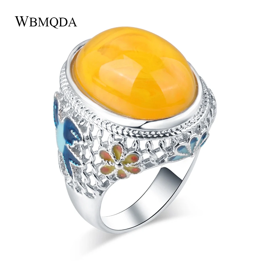 Vintage Enamel Swallow Bird Flower Ring Big Yellow Stone Rings For Women Fashion Tibetan Silver Jewelry 2018
Vintage Enamel Swallow Bird Flower Ring Big Yellow Stone Rings For Women Fashion Tibetan Silver Jewelry 2018