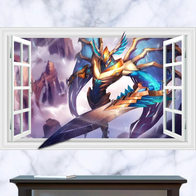 Бесплатная доставка DIY подарок 3D окно Лига Легенд JUSTICAR AATROX Наклейка на стену