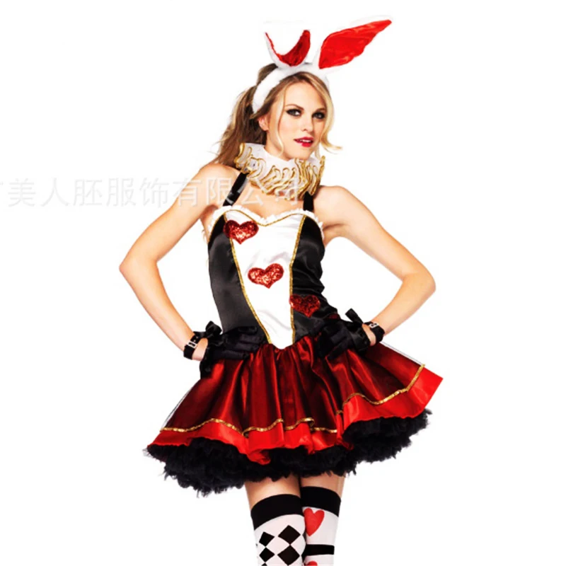 Хеллоуин костюм зайчика для девочек кролик Hearts животных Косплэй одежда Alice In