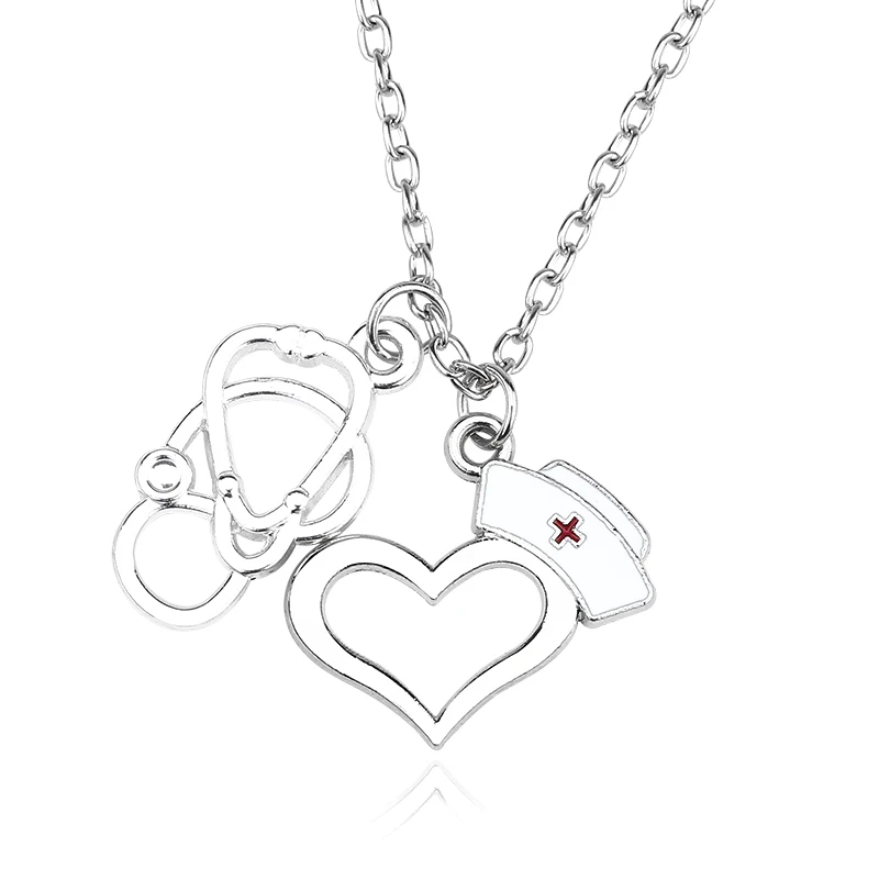 DIY Nurse Hat Stethoscope Charm Pendant Hollow Love Heart Pray Cross Clavicle Chain Necklaces Fashion Unisex Medical Jewelry
DIY Nurse Hat Stethoscope Charm Pendant Hollow Love Heart Pray Cross Clavicle Chain Necklaces Fashion Unisex Medical Jewelry