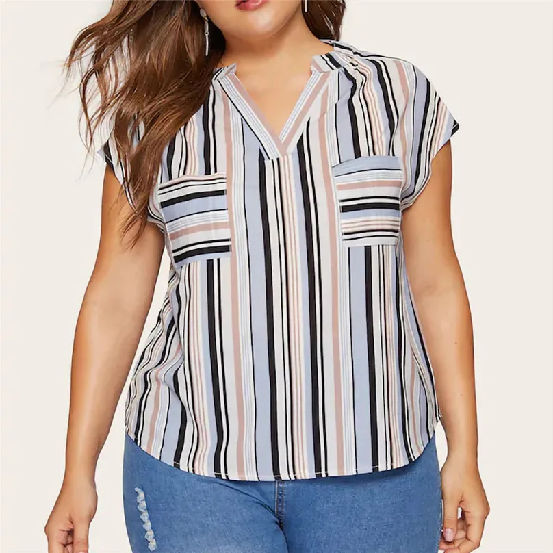 Striped Shirts Women Short Sleeve V-Neck Pocket Casual Summer Large Size Printed Blouses Office Elegant Tops camisas mujer 4EM
Striped Shirts Women Short Sleeve V-Neck Pocket Casual Summer Large Size Printed Blouses Office Elegant Tops camisas mujer 4EM