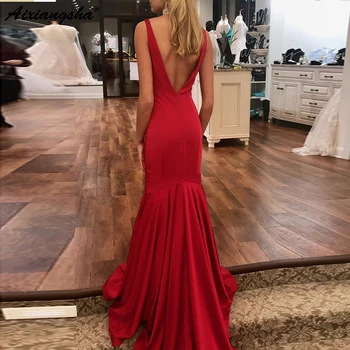Simple Red Evening Dress V Neck 2019 Mermaid Backless High Quality Satin Long Sleeveless Prom Gowns Cheap robe de soiree 
Simple Red Evening Dress V Neck 2019 Mermaid Backless High Quality Satin Long Sleeveless Prom Gowns Cheap robe de soiree