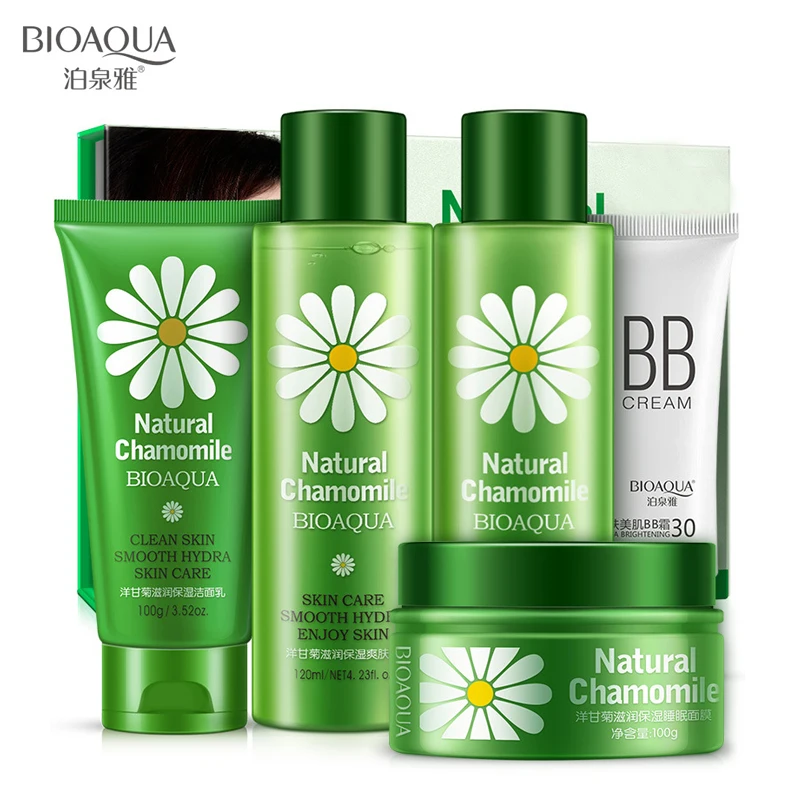 BIOAQUA Beauty Set Chamomile Face Care Moisturizing Face Cream Anti Acne Facial Cleanser Essence Serum Toner Face Mask BB Cream
BIOAQUA Beauty Set Chamomile Face Care Moisturizing Face Cream Anti Acne Facial Cleanser Essence Serum Toner Face Mask BB Cream
