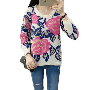Women Elegant Autumn Flower Print Pullovers Fashion Brief O neck Knitted Sweaters For Womens Knitwear 2017 winter clothes
Women Elegant Autumn Flower Print Pullovers Fashion Brief O neck Knitted Sweaters For Womens Knitwear 2017 winter clothes