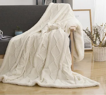 

150*200cm Lambs Knitted Blanket Double Layer Sherpa Plush Fleece Plaids for beds sofa Knitting Mantas Throw Blankets Bedspread