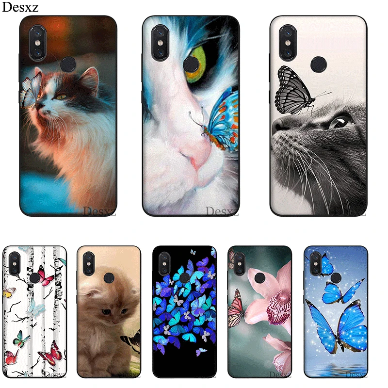 Фото Mobile Phone Case For Xiaomi MiMAX3 6 8 9 10 SE A1 2 3 9T CC9 E Pro LiteSilicone Cover Butterfly Stand On The Cat Nose Bag Shell | Мобильные