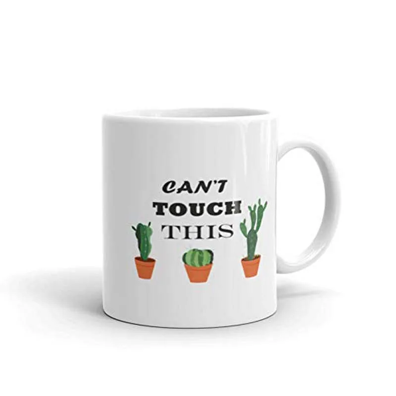 

Can't Touch This Cactus Funny Contemporary Design White Coffee Mug - Porcelain - Tea Cup - Great Gift