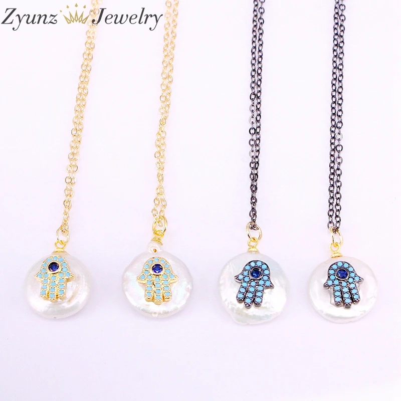 10PCS, Nature Freshwater Pearl with CZ Stone micro Pave Hamsa Hand Charm Pendant Necklace
10PCS, Nature Freshwater Pearl with CZ Stone micro Pave Hamsa Hand Charm Pendant Necklace