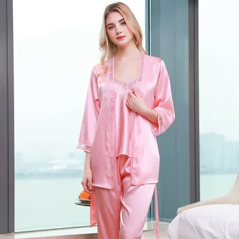 Women Pajamas sets 3pecs sets Strap Silk Pajamas Set Spring Silk Sleepwear Women 3pcs Pajamas Set Pyjamas Femmes
Women Pajamas sets 3pecs sets Strap Silk Pajamas Set Spring Silk Sleepwear Women 3pcs Pajamas Set Pyjamas Femmes
