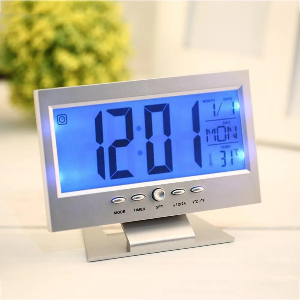 2 Colors Electronic LCD Alarm Desk Clock Voice Control Back-light Weather Monitor Calendar Clock With Thermometer 147*56*115mm
2 Colors Electronic LCD Alarm Desk Clock Voice Control Back-light Weather Monitor Calendar Clock With Thermometer 147*56*115mm