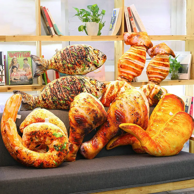 Плюшевая имитация еды Гриль Рыба/курица нога мягкая набивная Подушка и жареные
